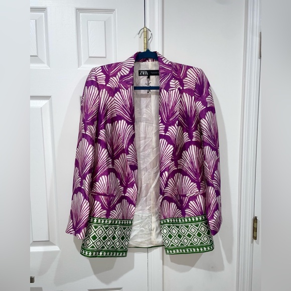 Zara Satin Effect Printed Blazer Purple Multicolor Blogger’s Favorite Size Small - Picture 16 of 16